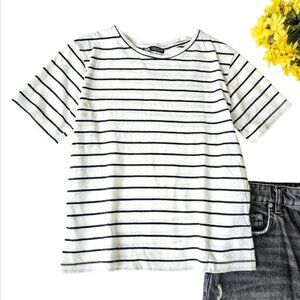 Zara Women’s Striped T-Shirt White Black Crewneck Short Sleeve Casual Size Small